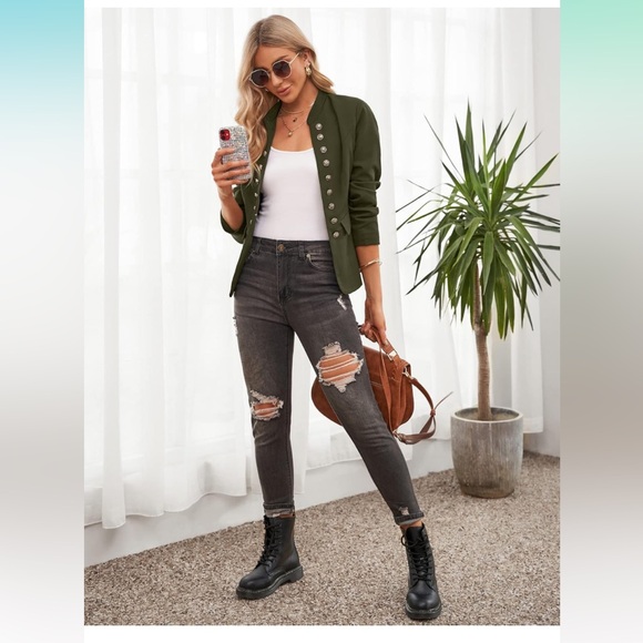 GRAPENT Women's Business Casual Buttons Pockets Open Front Blazer Suit Cardigan - Picture 1 of 8